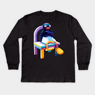 Angry Pingu meme Wpap Pop Art Kids Long Sleeve T-Shirt